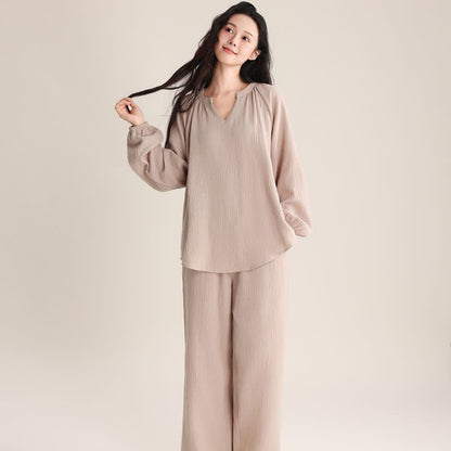 Ownkoti Minimalist V-neck Cotton Loungewear Set - Beige - XL - image 0