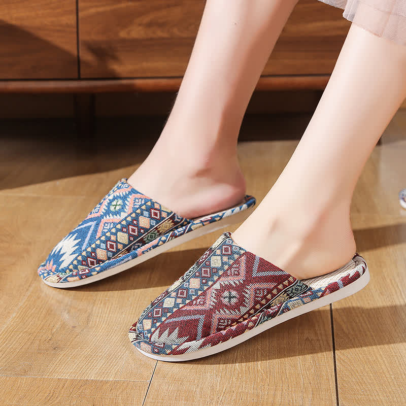 Ownkoti Ethnic Style Pattern Non-slip House Slippers - Red - L - image 1