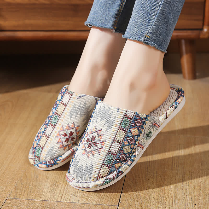 Ownkoti Ethnic Style Pattern Non-slip House Slippers - Beige - L - image 0