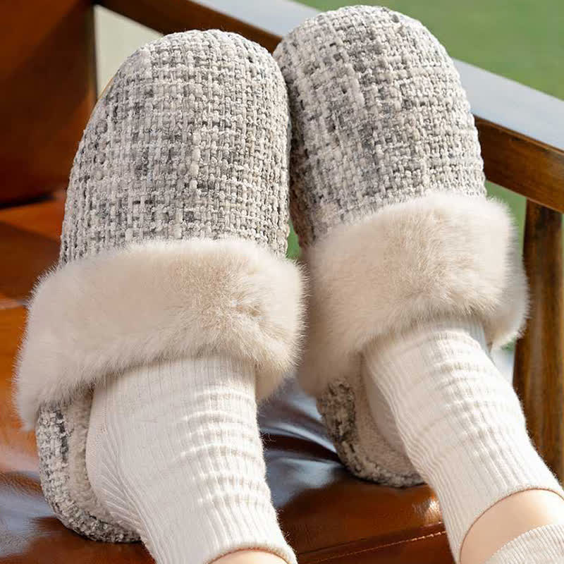 Ownkoti Closed-Toe Plush Warm Slippers - Gray&White - L - image 10