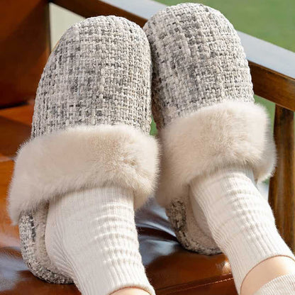 Ownkoti Closed-Toe Plush Warm Slippers - Gray&White - L - image 10