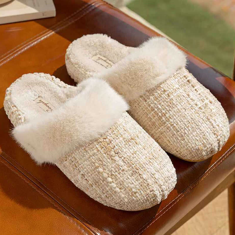 Ownkoti Closed-Toe Plush Warm Slippers - Beige - L - image 3