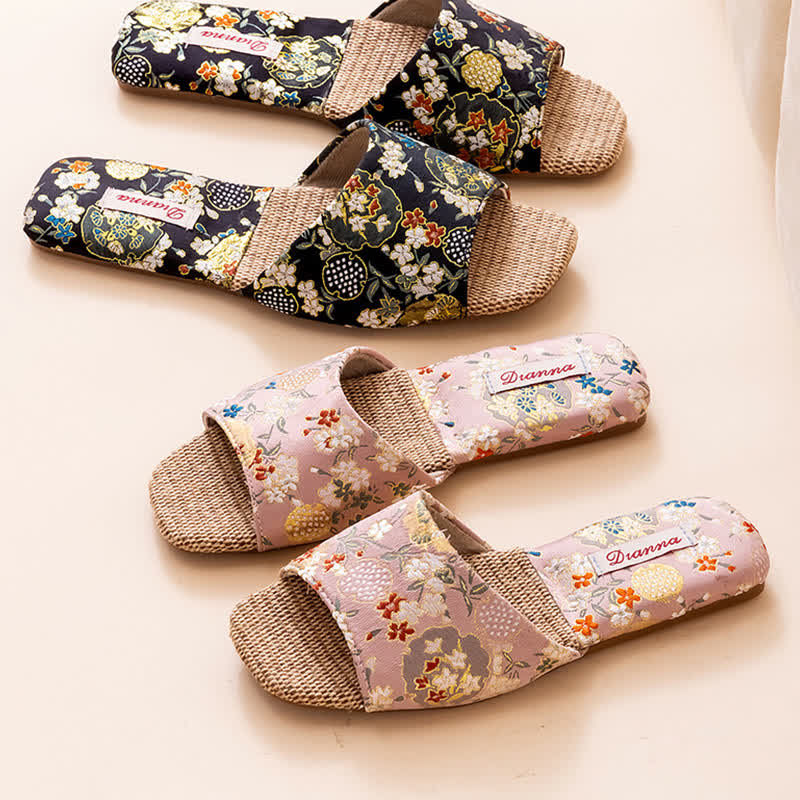 Ownkoti Floral Embroidered Linen House Slippers - image 2