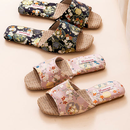 Ownkoti Floral Embroidered Linen House Slippers - image 2