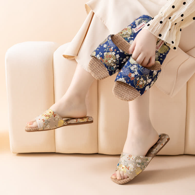 Ownkoti Floral Embroidered Linen House Slippers - image 2
