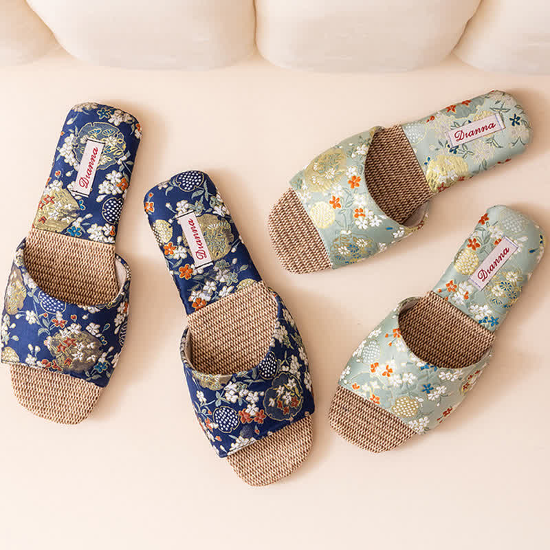 Ownkoti Floral Embroidered Linen House Slippers - image 1