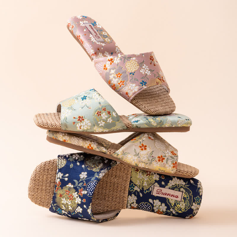 Ownkoti Floral Embroidered Linen House Slippers - image 1