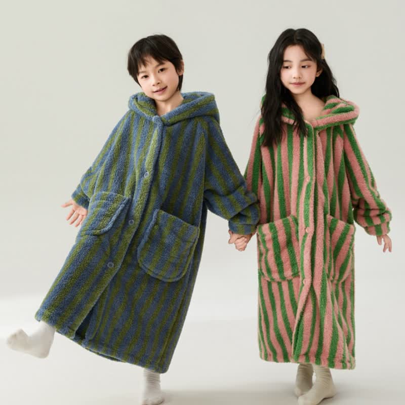 Ownkoti Striped Hooded Plush Warm Child Robe - image 0