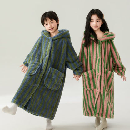 Ownkoti Striped Hooded Plush Warm Child Robe - image 0