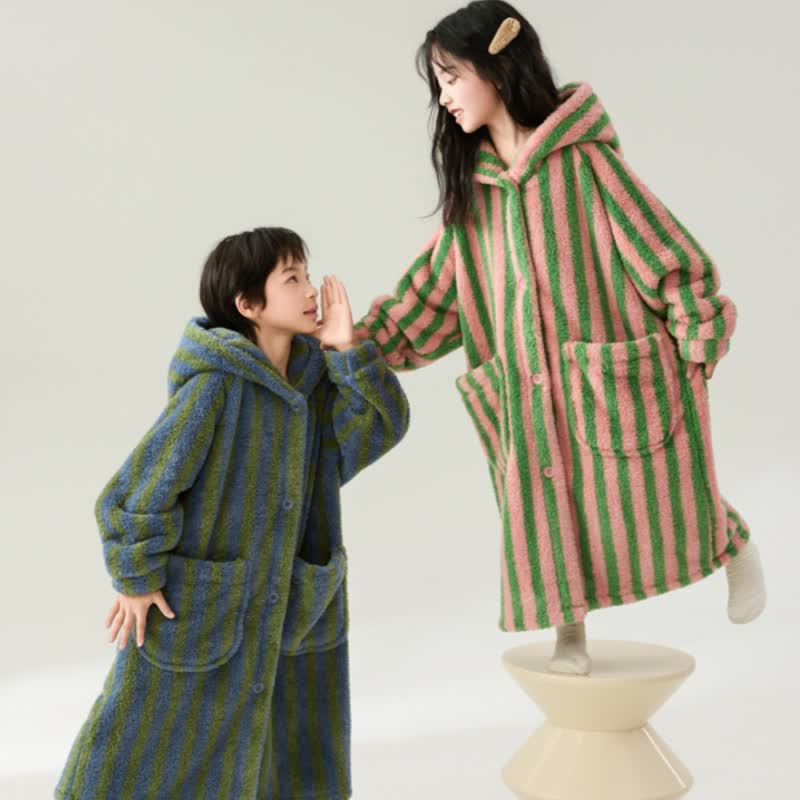 Ownkoti Striped Hooded Plush Warm Child Robe - image 2