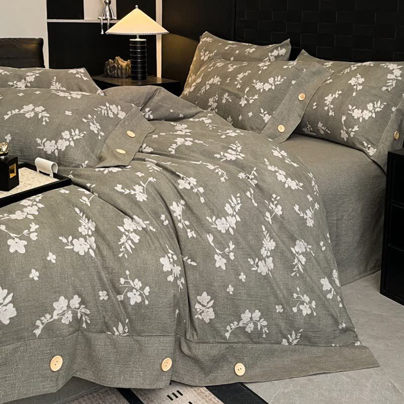 Ownkoti Vintage Floral Linen Button Bedding Set (4PCS)  - image 2
