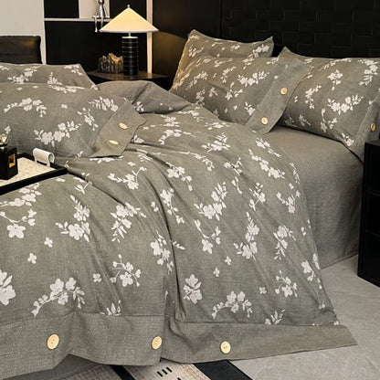 Ownkoti Vintage Floral Linen Button Bedding Set (4PCS)  - image 2