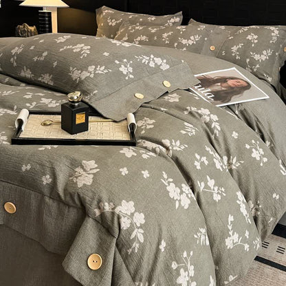 Ownkoti Vintage Floral Linen Button Bedding Set (4PCS)  - King - image 0