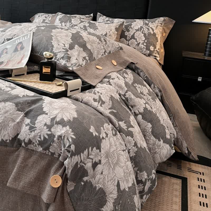 Ownkoti Blooming Flower Linen Button Bedding Set (4PCS)  - image 3