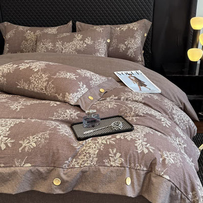 Ownkoti Botanical Leaf Linen Button Bedding Set (4PCS)  - image 2