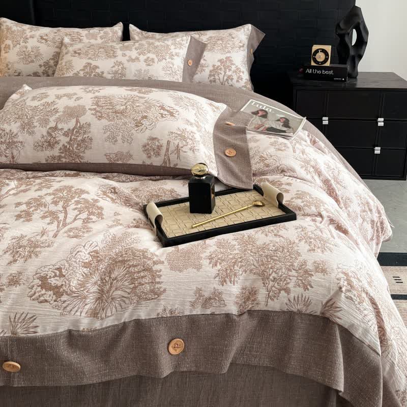 Ownkoti Vintage Tree Linen Button Bedding Set (4PCS)  - image 1