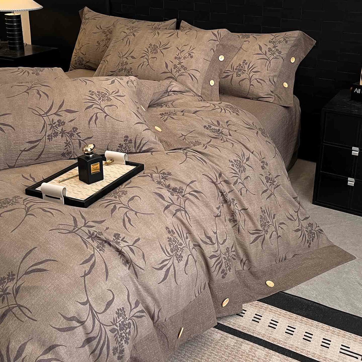 Ownkoti Retro Leaf Linen Button Bedding Set (4PCS)  - image 2