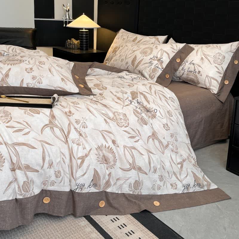 Ownkoti Floral Blossom Linen Button Bedding Set (4PCS) - image 3