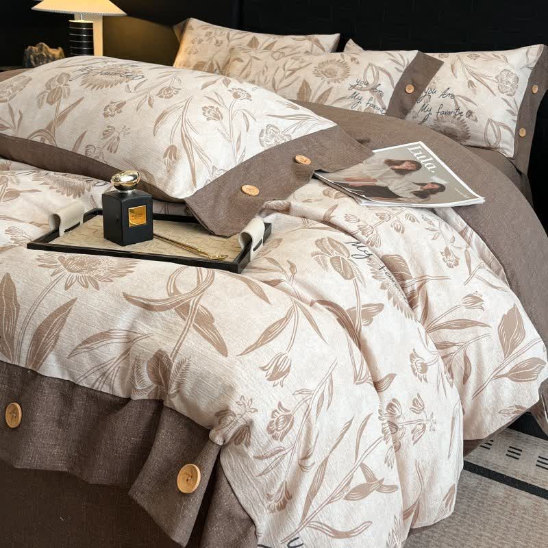 Ownkoti Floral Blossom Linen Button Bedding Set (4PCS) - King - image 0