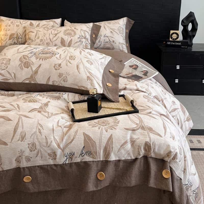 Ownkoti Floral Blossom Linen Button Bedding Set (4PCS)  - image 2