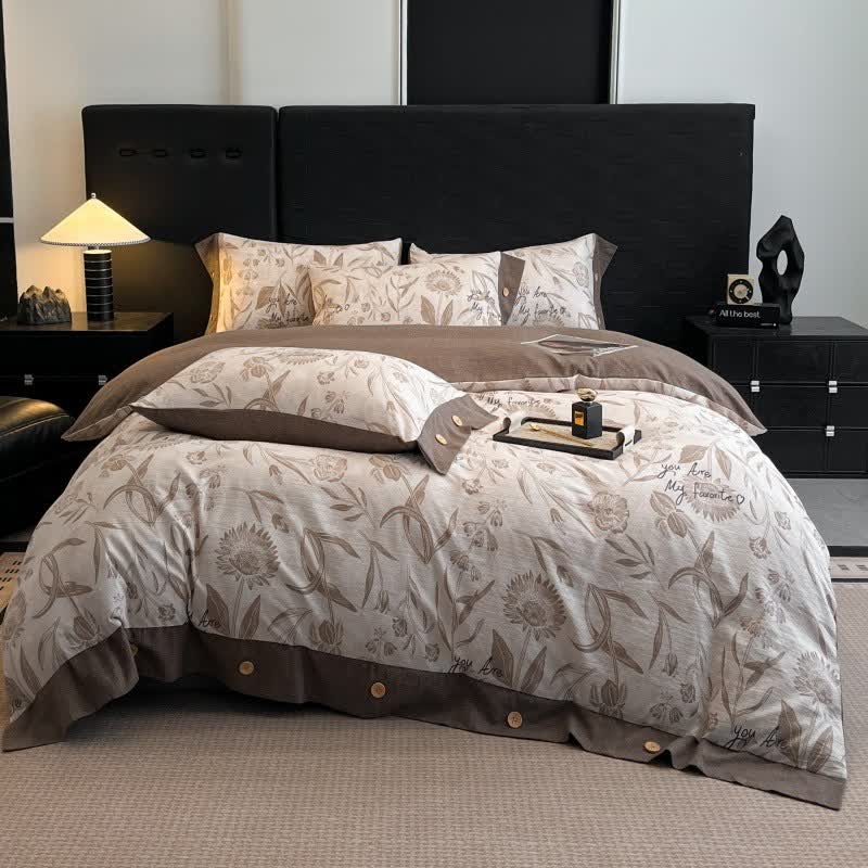 Ownkoti Floral Blossom Linen Button Bedding Set (4PCS) - image 1