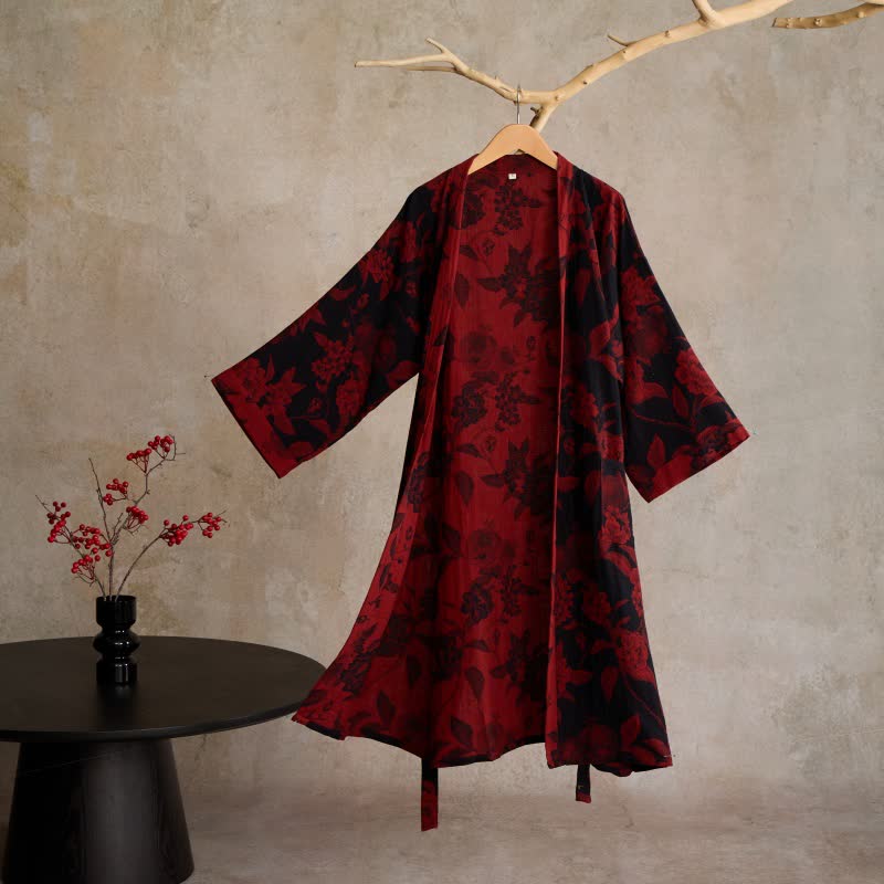 Ownkoti Peony Cotton Jacquard Kimono Robe - Red - XL - image 0