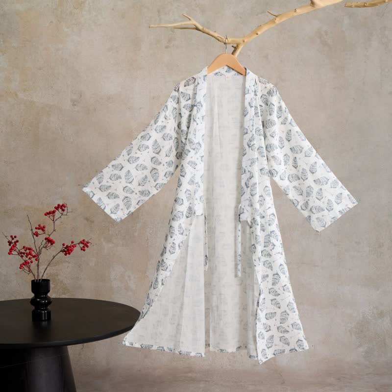 Ownkoti Leaf Arrow Cotton Kimono Robe - White - L - image 7