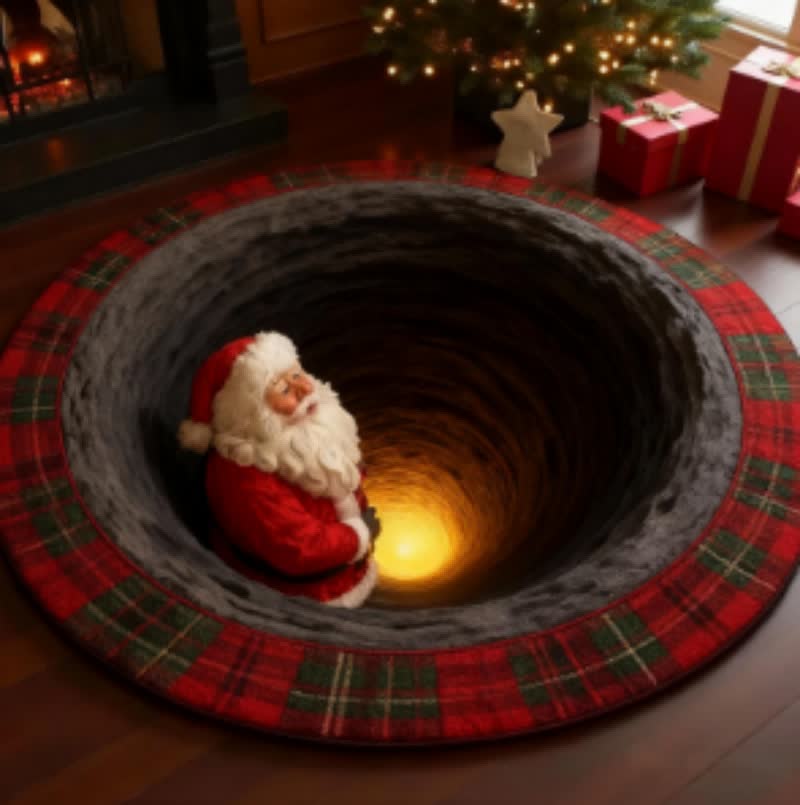 Ownkoti Christmas Santa Plaid 3D Effect Rug - image 2
