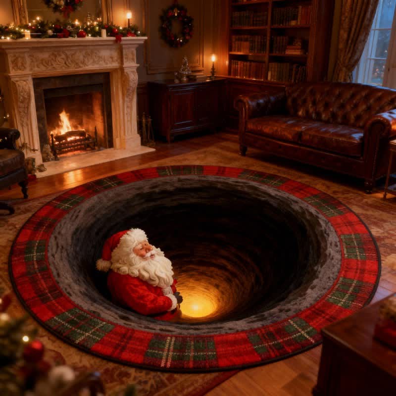 Ownkoti Christmas Santa Plaid 3D Effect Rug - image 1