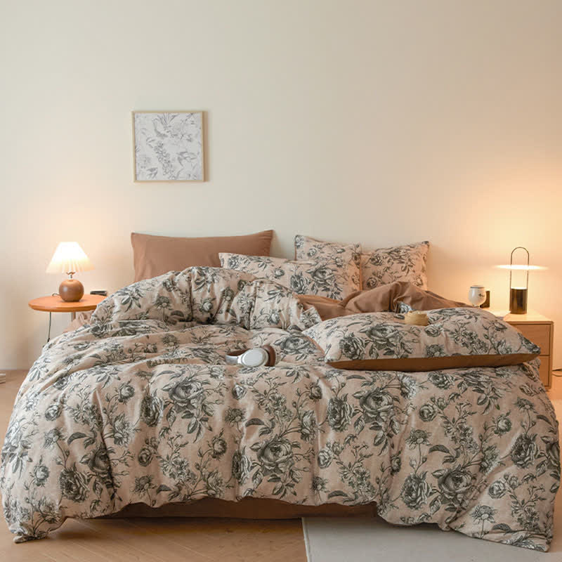 Ownkoti Rose Brushed Cotton Vintage Rose Bedding Set - image 1