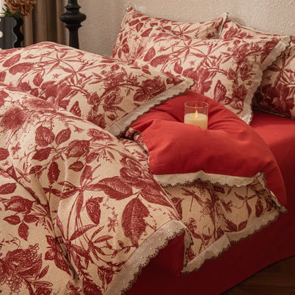 Ownkoti Red Botanical Lace Brushed Cotton Bedding Set - King - image 0