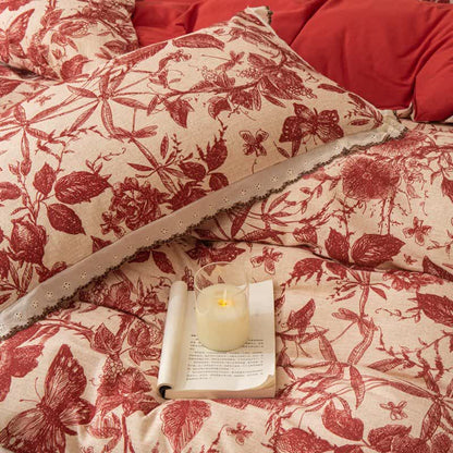 Ownkoti Red Botanical Lace Brushed Cotton Bedding Set - image 3