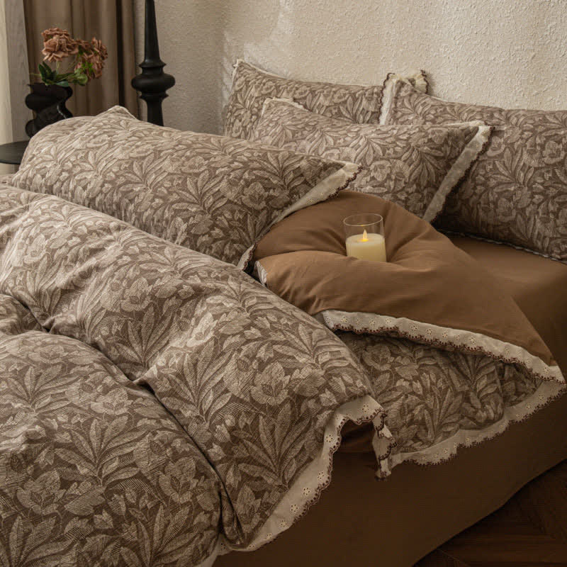 Ownkoti Vintage Leaf Lace Brushed Cotton Bedding Set - King - image 0