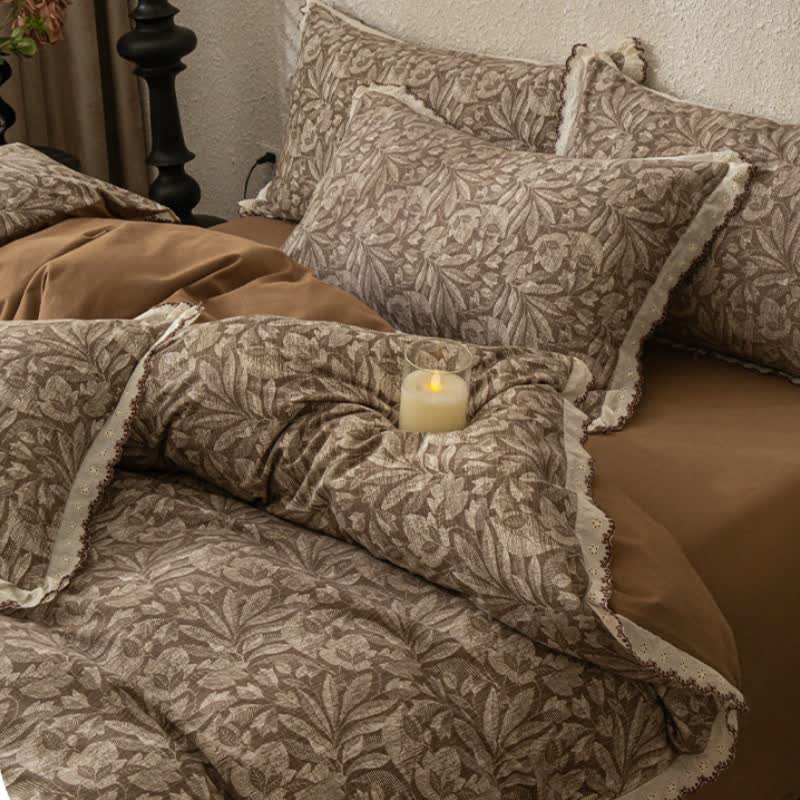 Ownkoti Vintage Leaf Lace Brushed Cotton Bedding Set - image 6