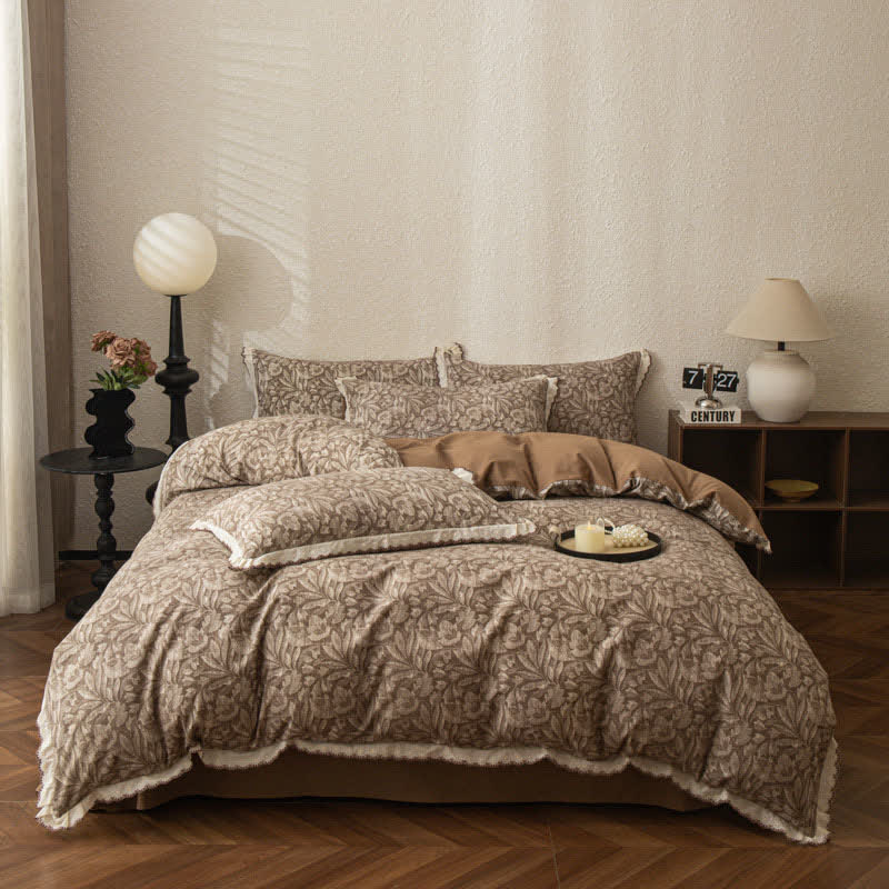 Ownkoti Vintage Leaf Lace Brushed Cotton Bedding Set - image 1