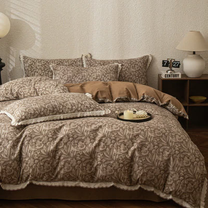 Ownkoti Vintage Leaf Lace Brushed Cotton Bedding Set - image 2