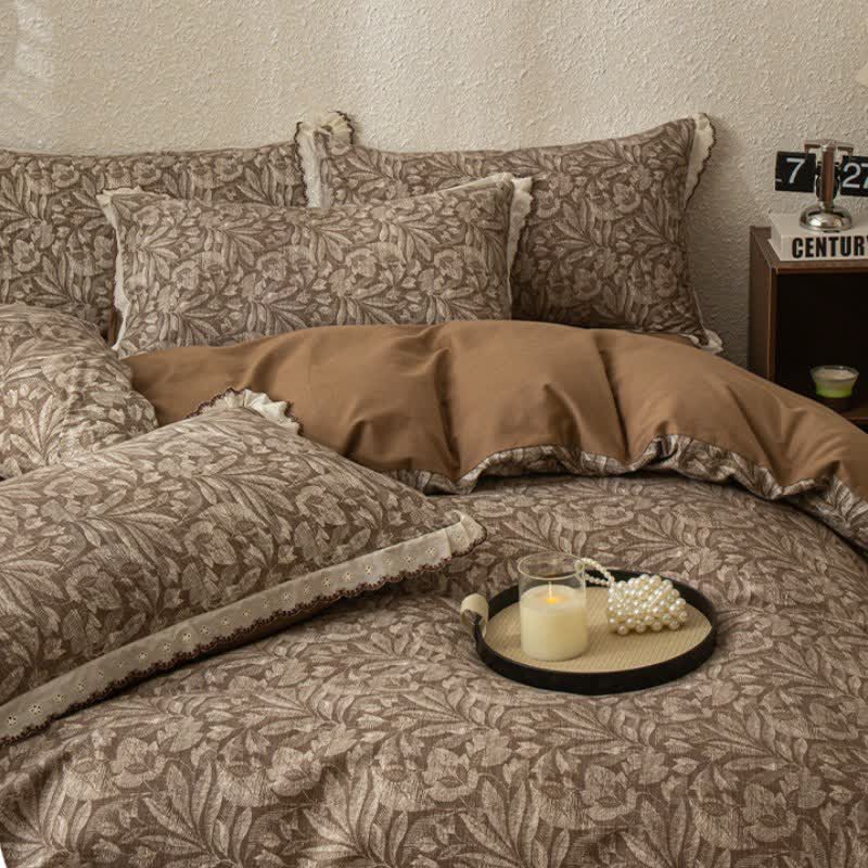 Ownkoti Vintage Leaf Lace Brushed Cotton Bedding Set - image 3