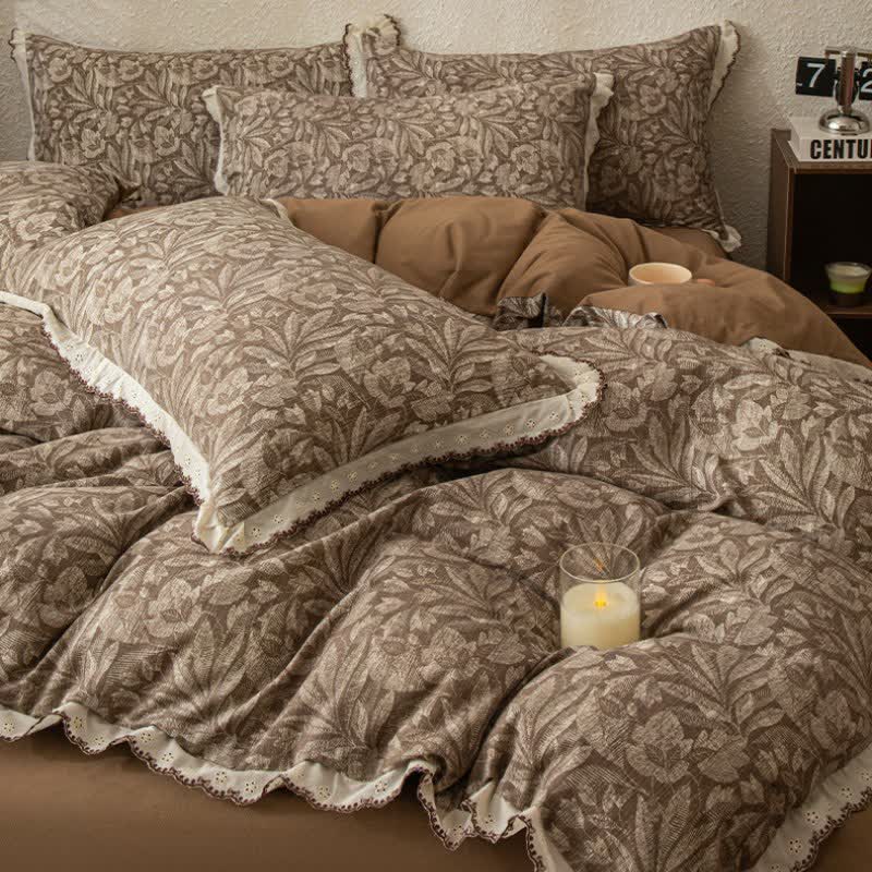 Ownkoti Vintage Leaf Lace Brushed Cotton Bedding Set - image 5