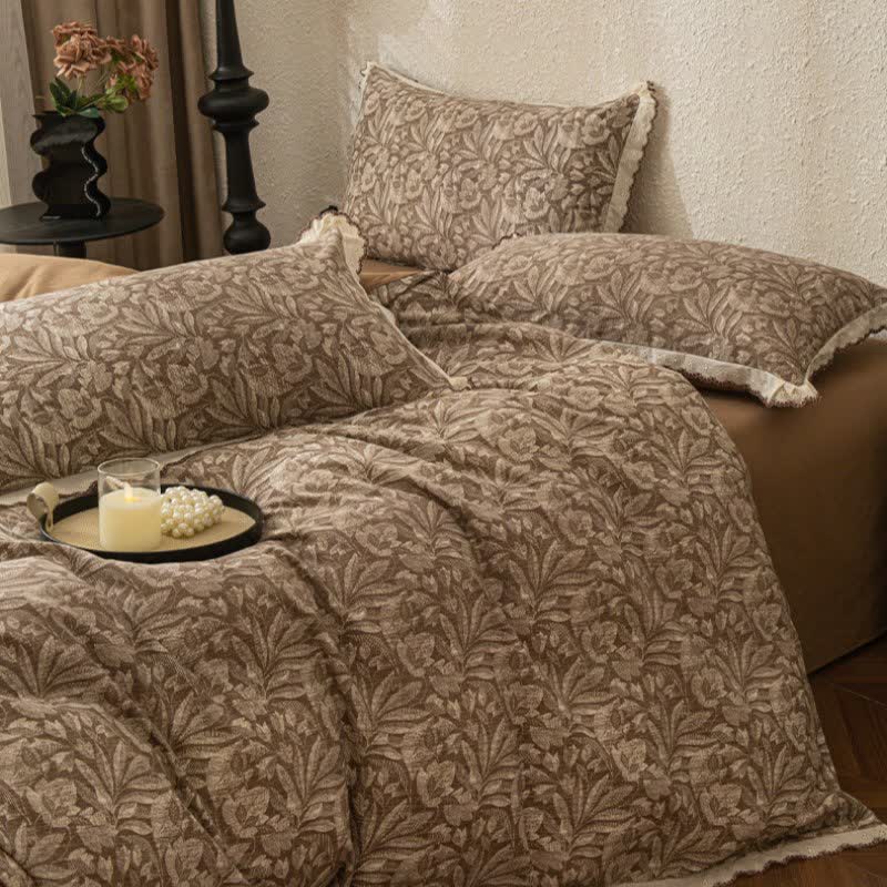 Ownkoti Vintage Leaf Lace Brushed Cotton Bedding Set - image 4