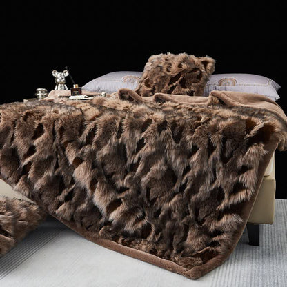 Ownkoti Modern Luxury Faux Fur Throw Blanket - Khaki - Queen - image 5