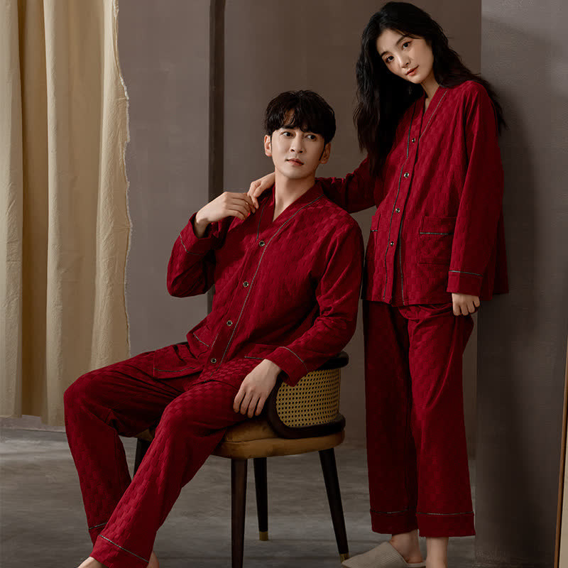 Ownkoti Plaid Couple Matching Cotton Pajama Set - Red - Men:3XL - image 0