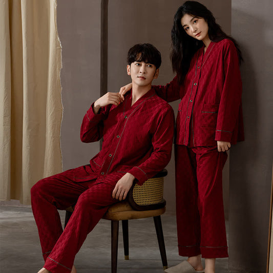 Ownkoti Plaid Couple Matching Cotton Pajama Set - Red - Men:3XL - image 0