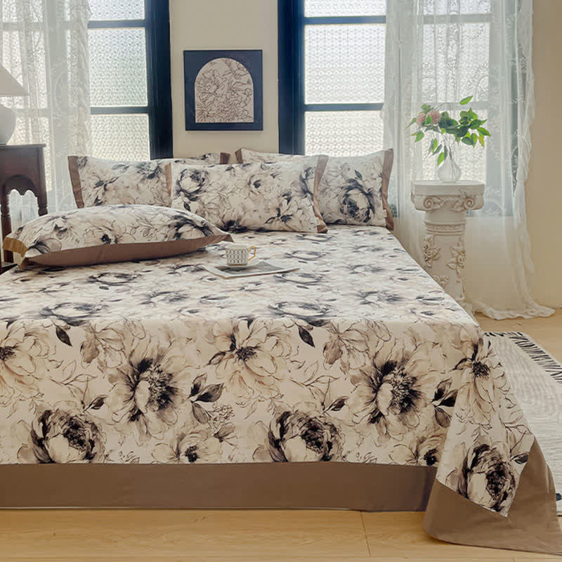 Ownkoti Elegant Peony Brushed Cotton Sheet Bedspread - 2PCS Pillowcases - 19" x 29" - image 0