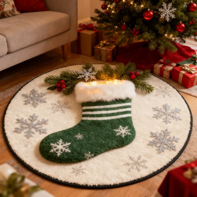 Ownkoti Christmas Snowflakes Stocking 3D Effect Rug - 55" x 55" - image 0