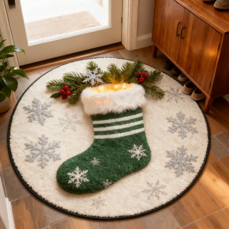 Ownkoti Christmas Snowflakes Stocking 3D Effect Rug - image 1