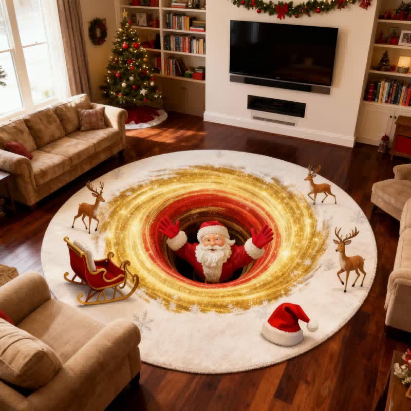 Ownkoti Christmas Santa Reindeer 3D Effect Rug - image 1