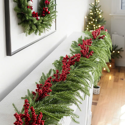 Ownkoti Faux Norfolk Pine Red Berry Christmas Garland - image 3