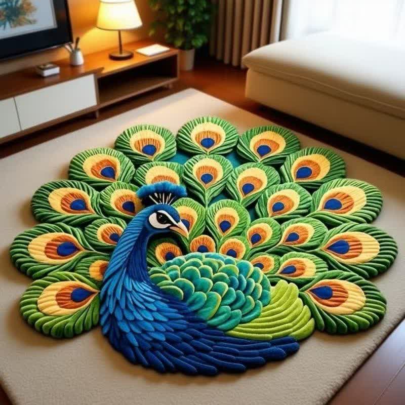 Ownkoti Peacock Floral 3D Effect Rug - B - 63" - image 1