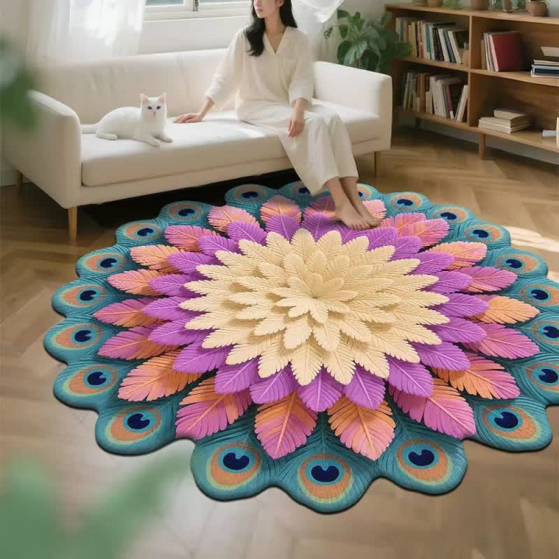Ownkoti Peacock Floral 3D Effect Rug - D - 63" - image 3