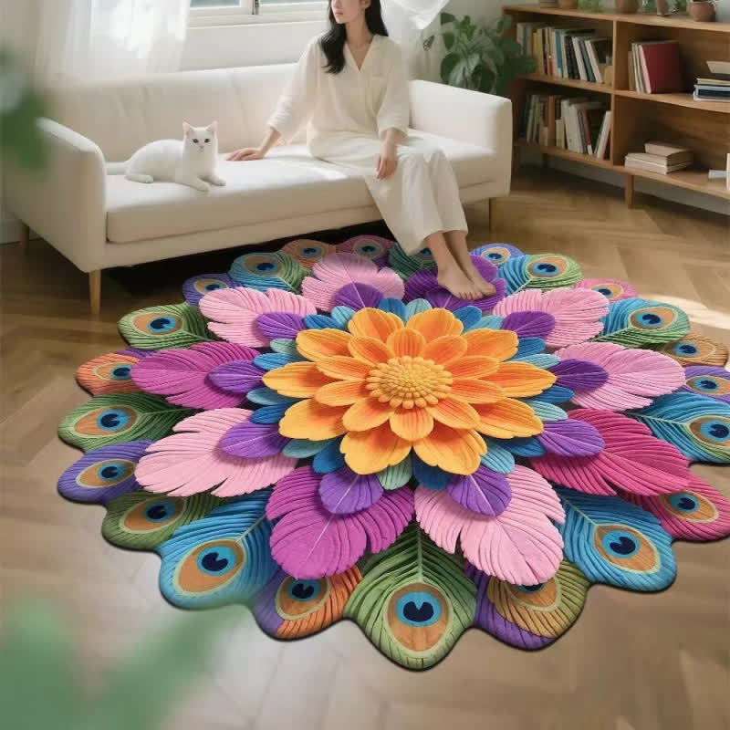 Ownkoti Peacock Floral 3D Effect Rug - F - 63" - image 5